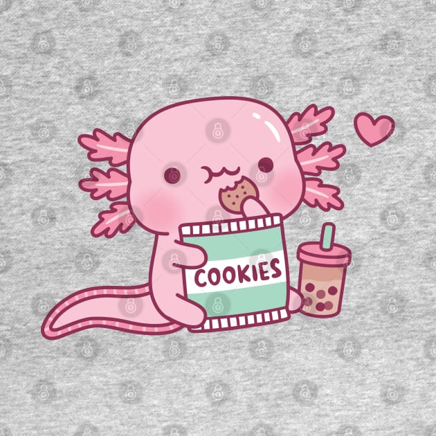 Cute Axolotl Snack On Cookies And Bubble Tea by rustydoodle